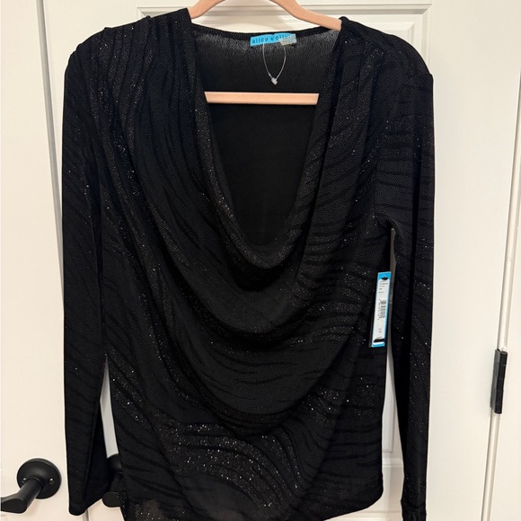 Alice + Olivia Tops - Alice + Olivia Black Sparkle Cowl Long Sleeve Top
